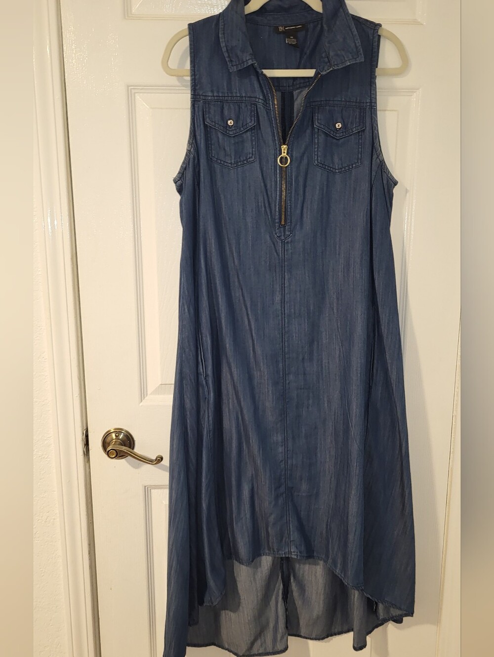 INC Sleeveless Rich Colored Soft Denim-Look High-Low Dress in Blue Size 14